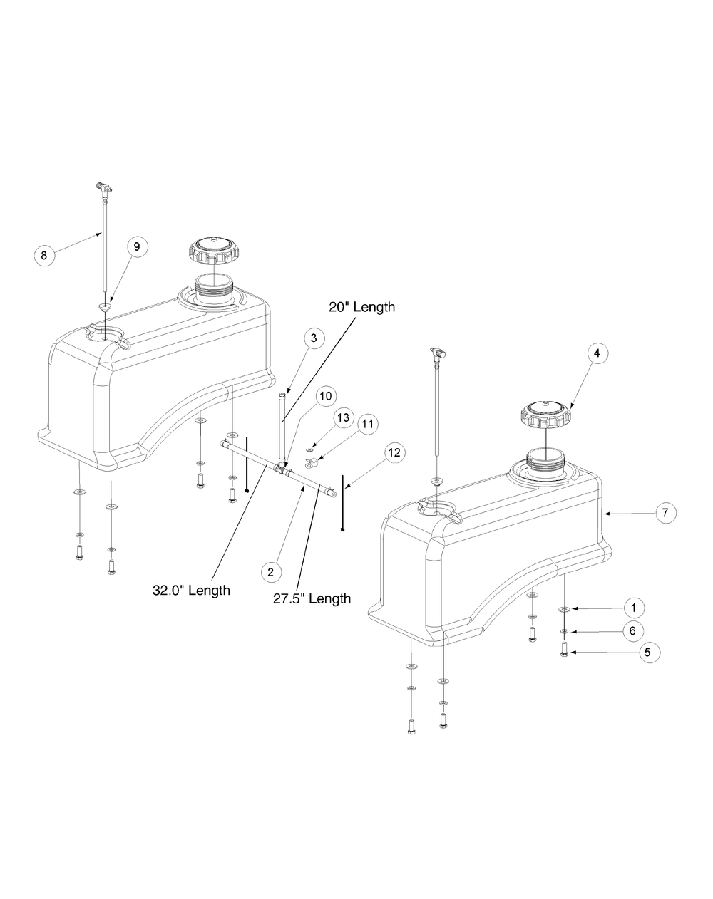Fuel Tank Assembly Diagram and Parts List for M60-KW ROPS-53CH5D8X750-25HP-OHV Cub Cadet Lawn Tractor